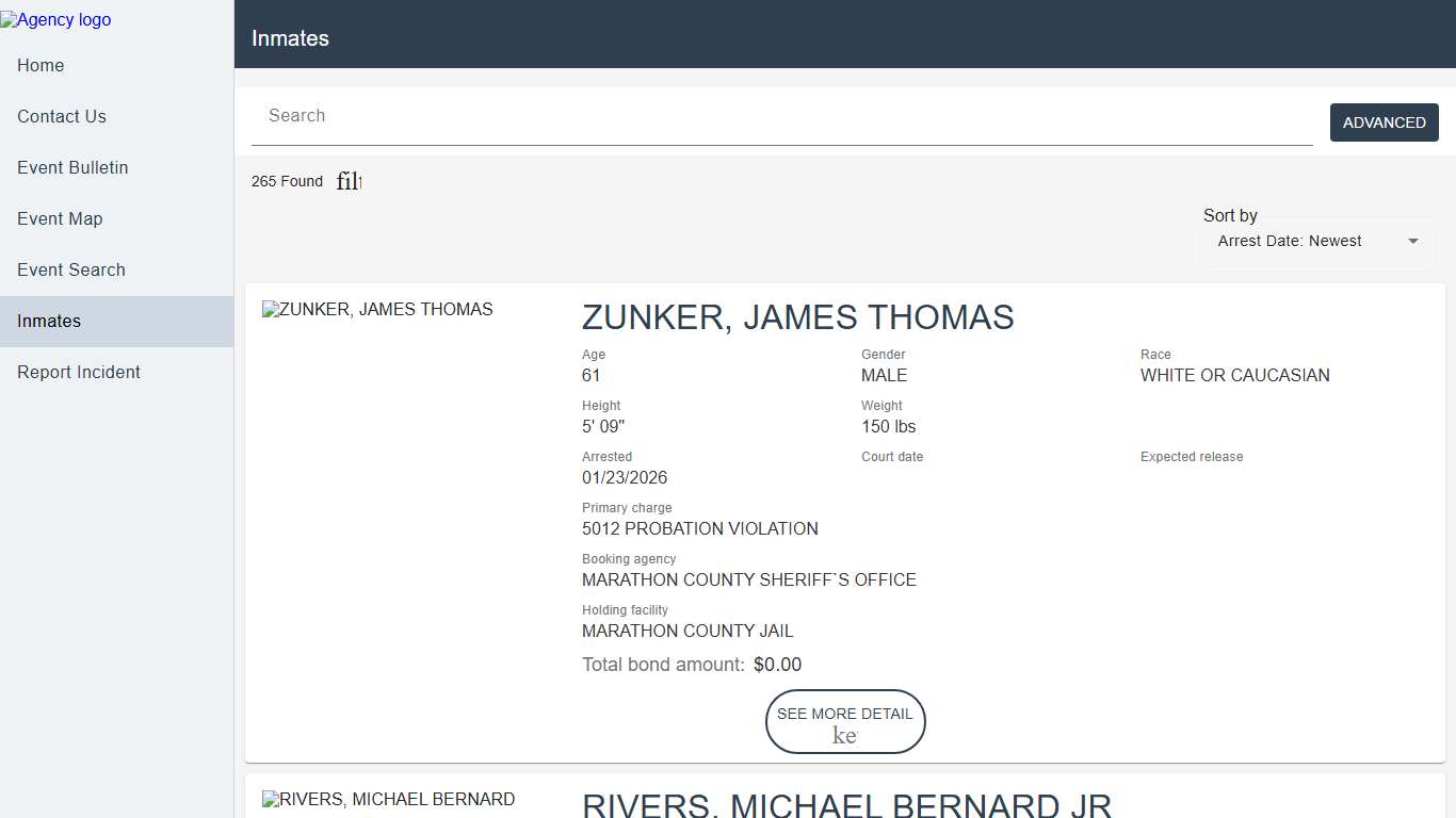 Marathon County Sheriff's Office Police to Citizen - Inmates catalog